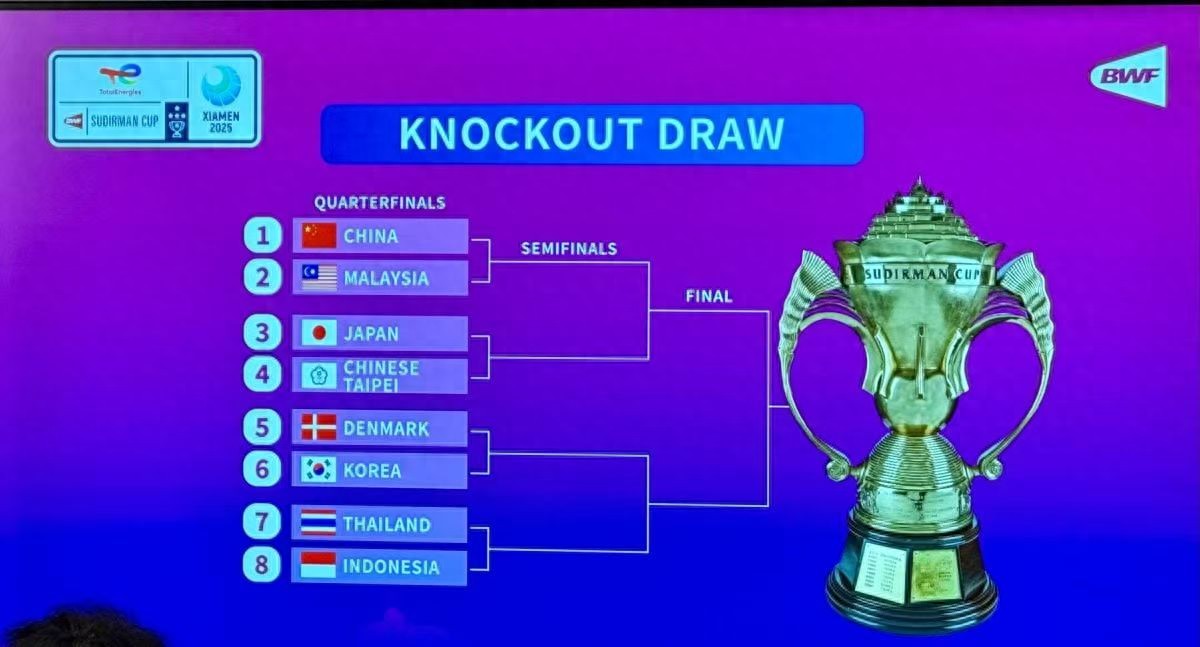 The 2025 Sudirman Cup quarterfinals have been released, and Malaysia will meet the national feathers, and it will take a super level to play to advance