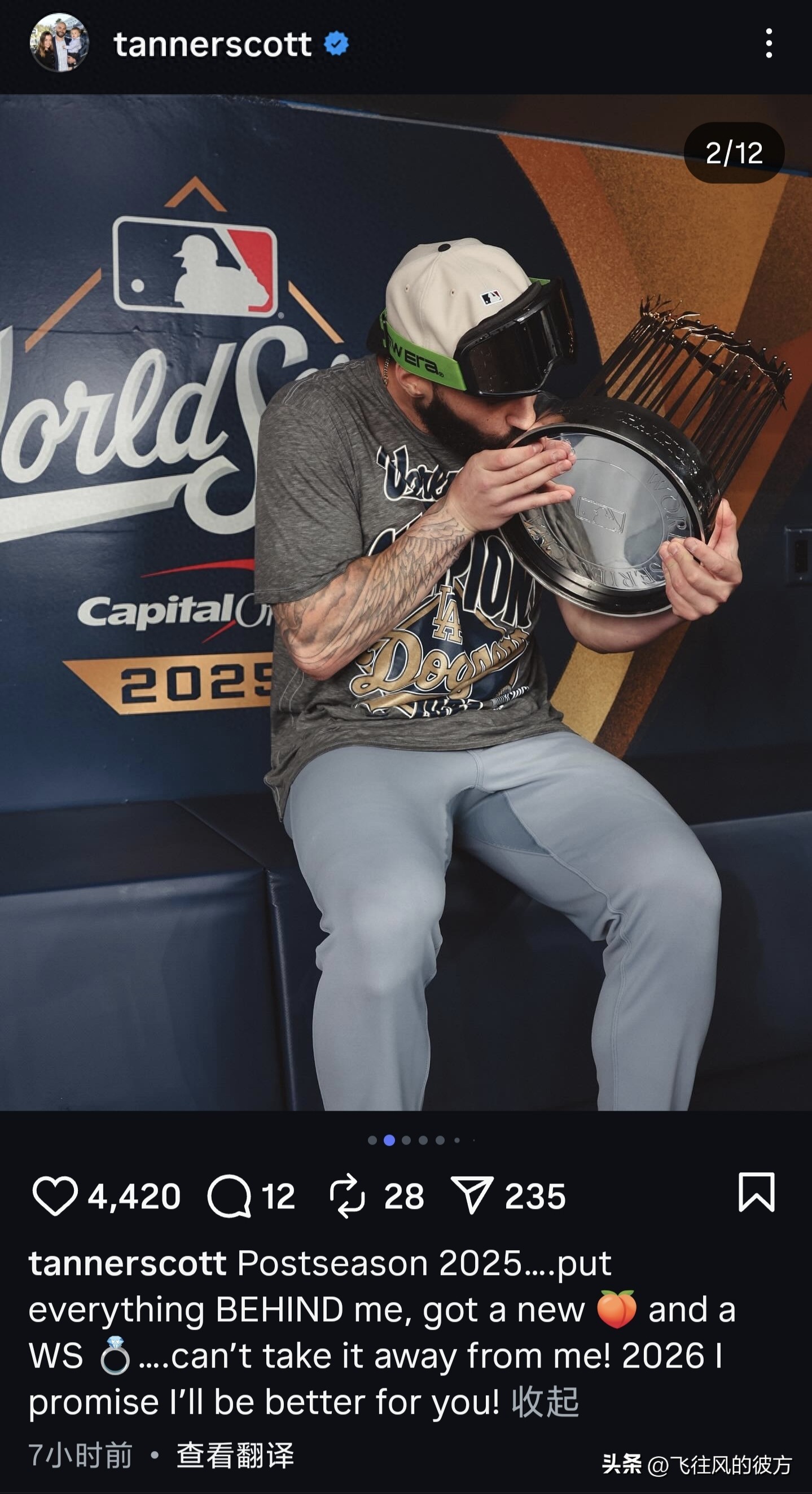 Despite not appearing at all during the playoffs, Scott still celebrated the Dodgers&#39; championship win: &#34;I promise to be stronger in 2026.&#34;