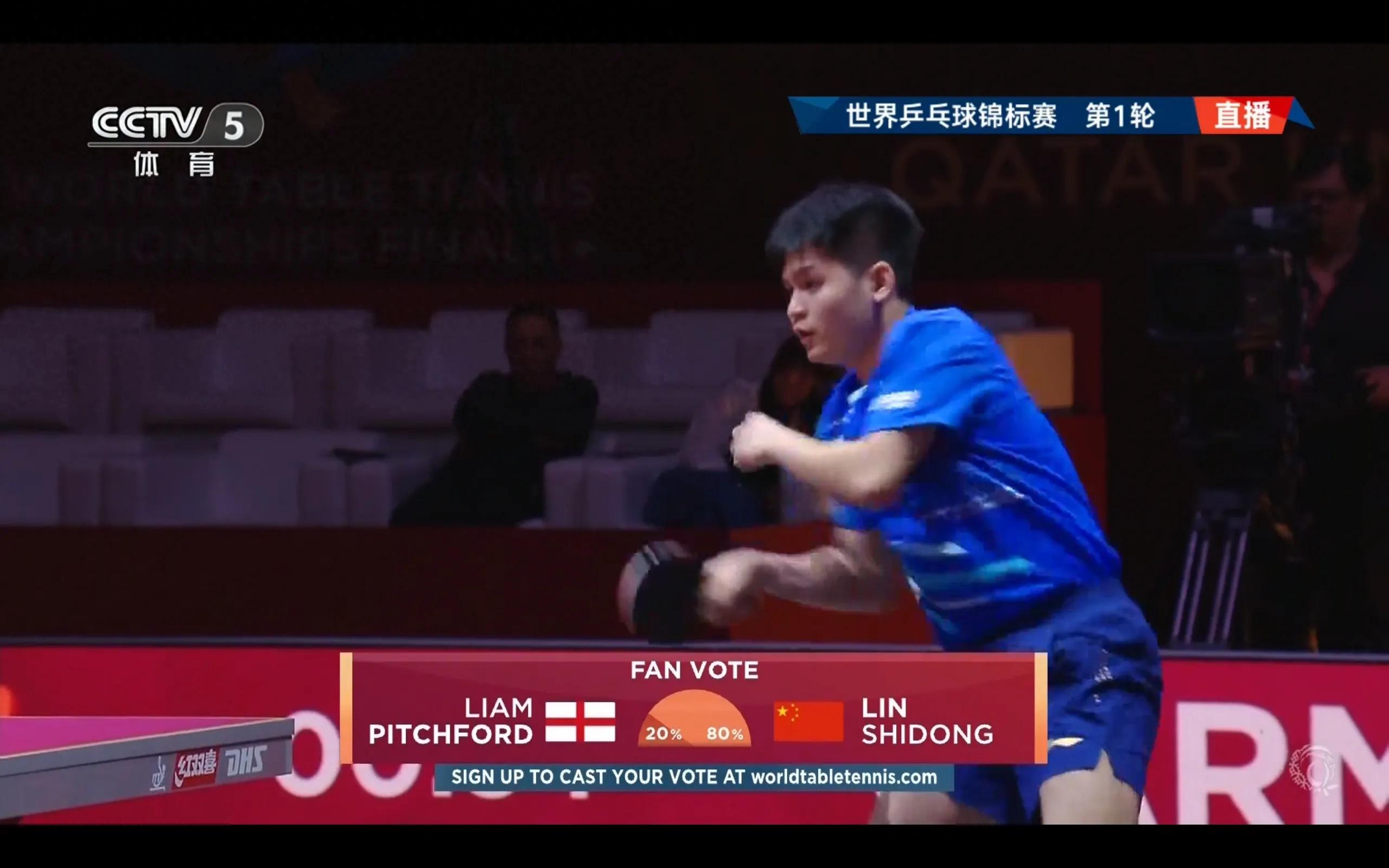 is broadcasting the World Table Tennis Championships men's singles Lin Shidong VS Pitchford