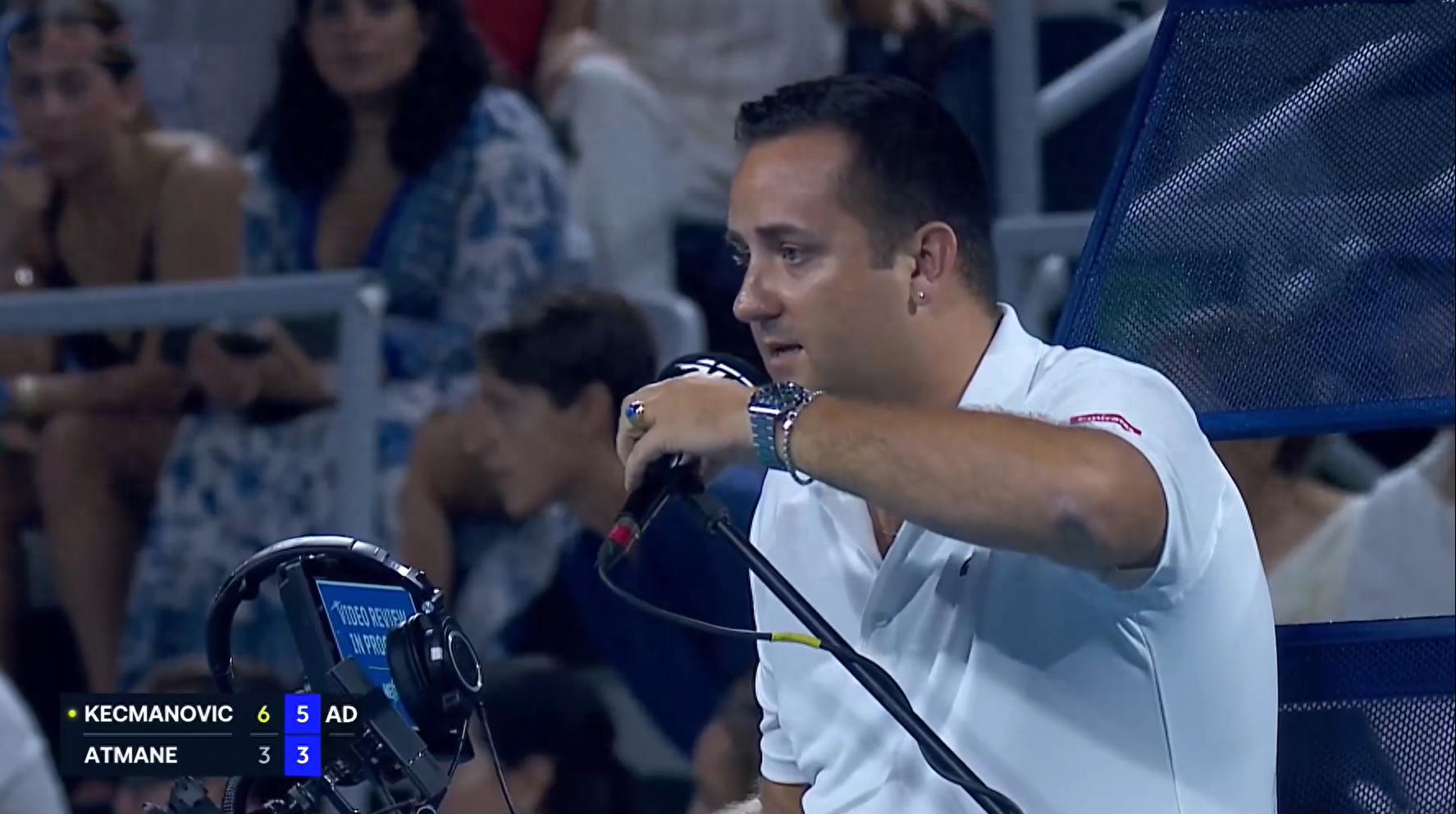 Historically rare! The returner, facing match point, penalized for a time violation, directly loses the match.