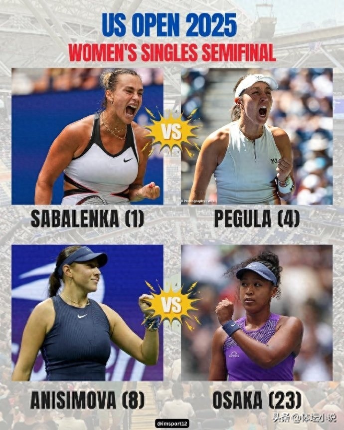 The US Open women&#39;s singles semifinalists are confirmed! Semifinal matchups: Sabalenka vs Pegula, Anisimova vs Osaka