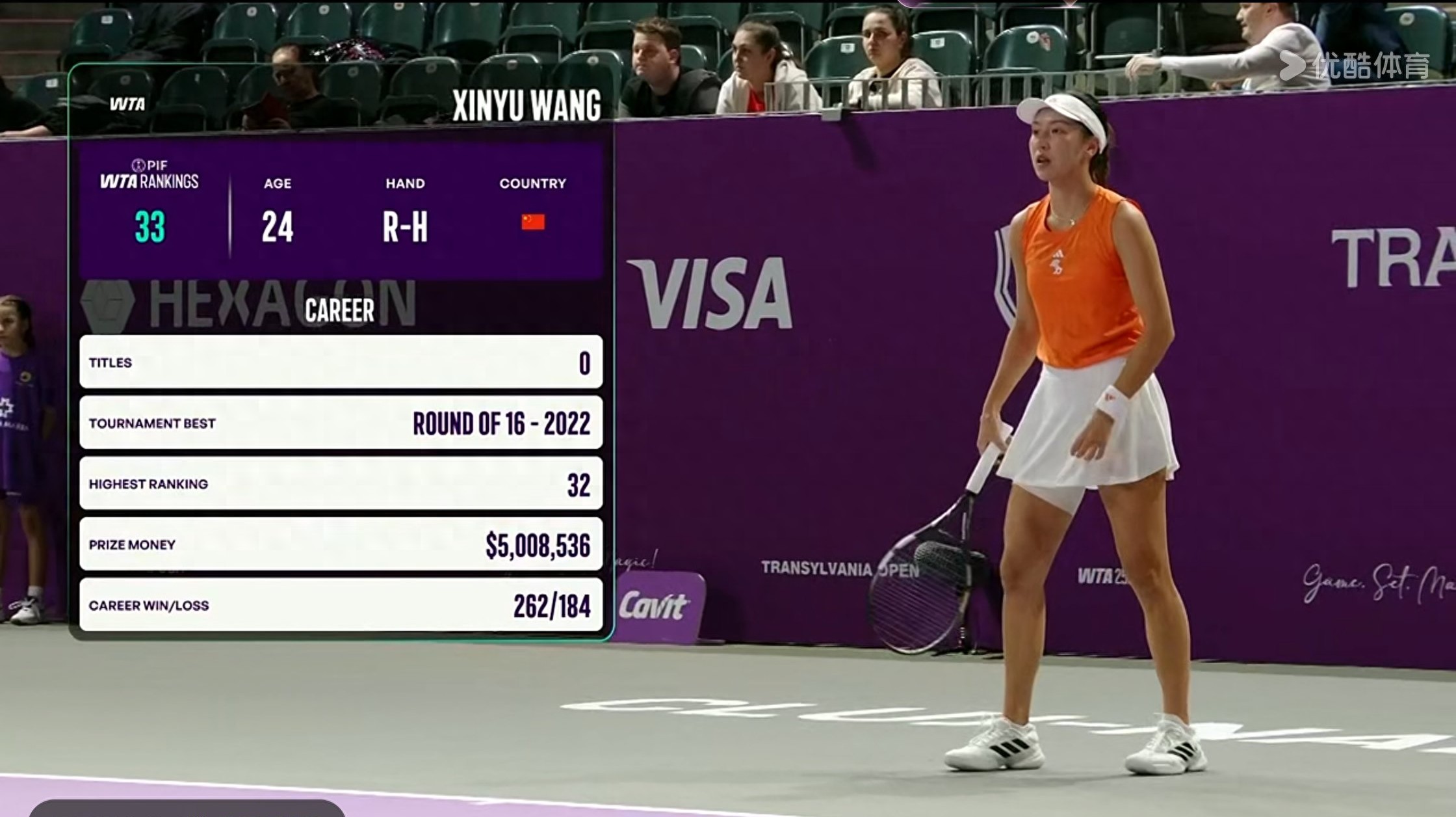 Live now: WTA 250 Cluj-Napoca tournament, Wang Xinyu vs. Quevedo.
