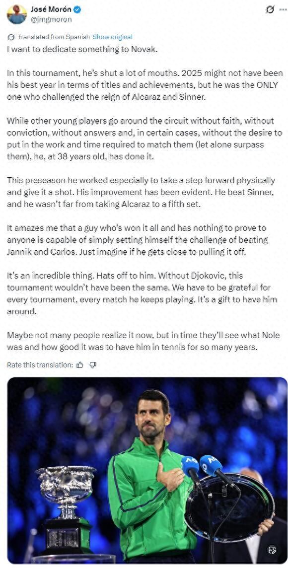 Spanish media editor writes: Djokovic has silenced his critics