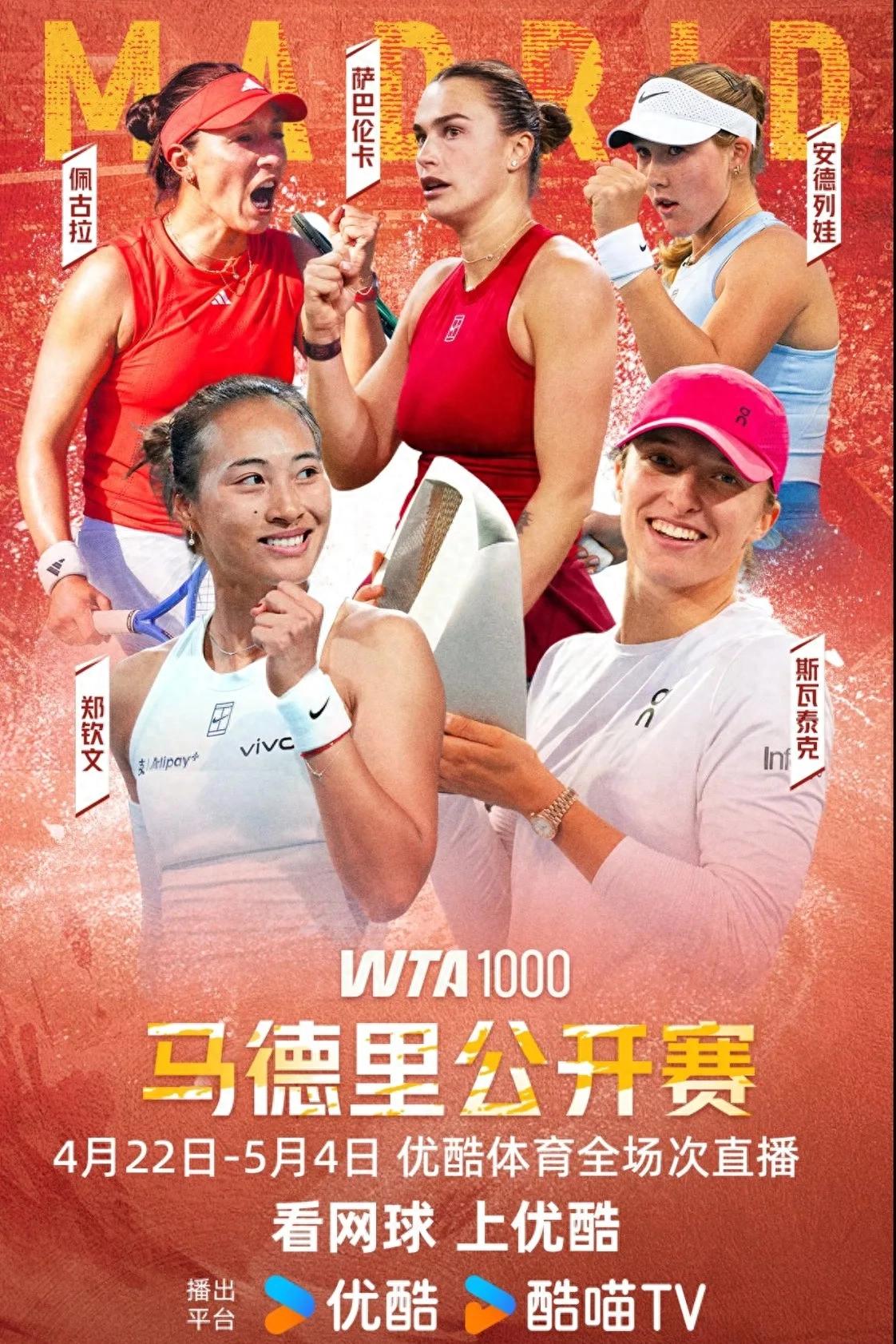 Tennis WTA Madrid Station Today (4.23) Schedule: Zheng Qinwen has a bye, Wang Xinyu plays on Youku Live