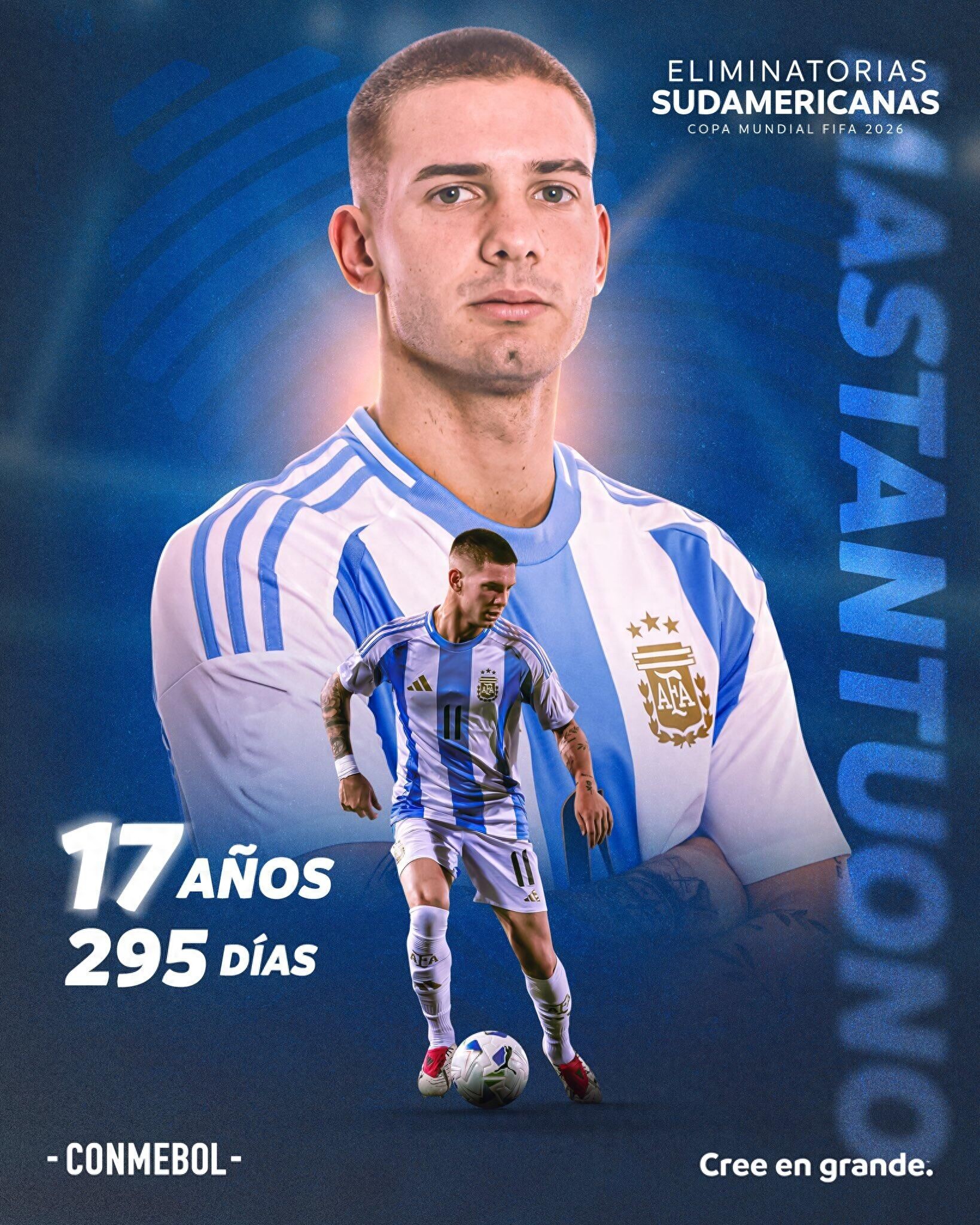 At the age of 17 years and 295 days, Mastantono set a new record for Argentina's youngest appearance to join Real Madrid