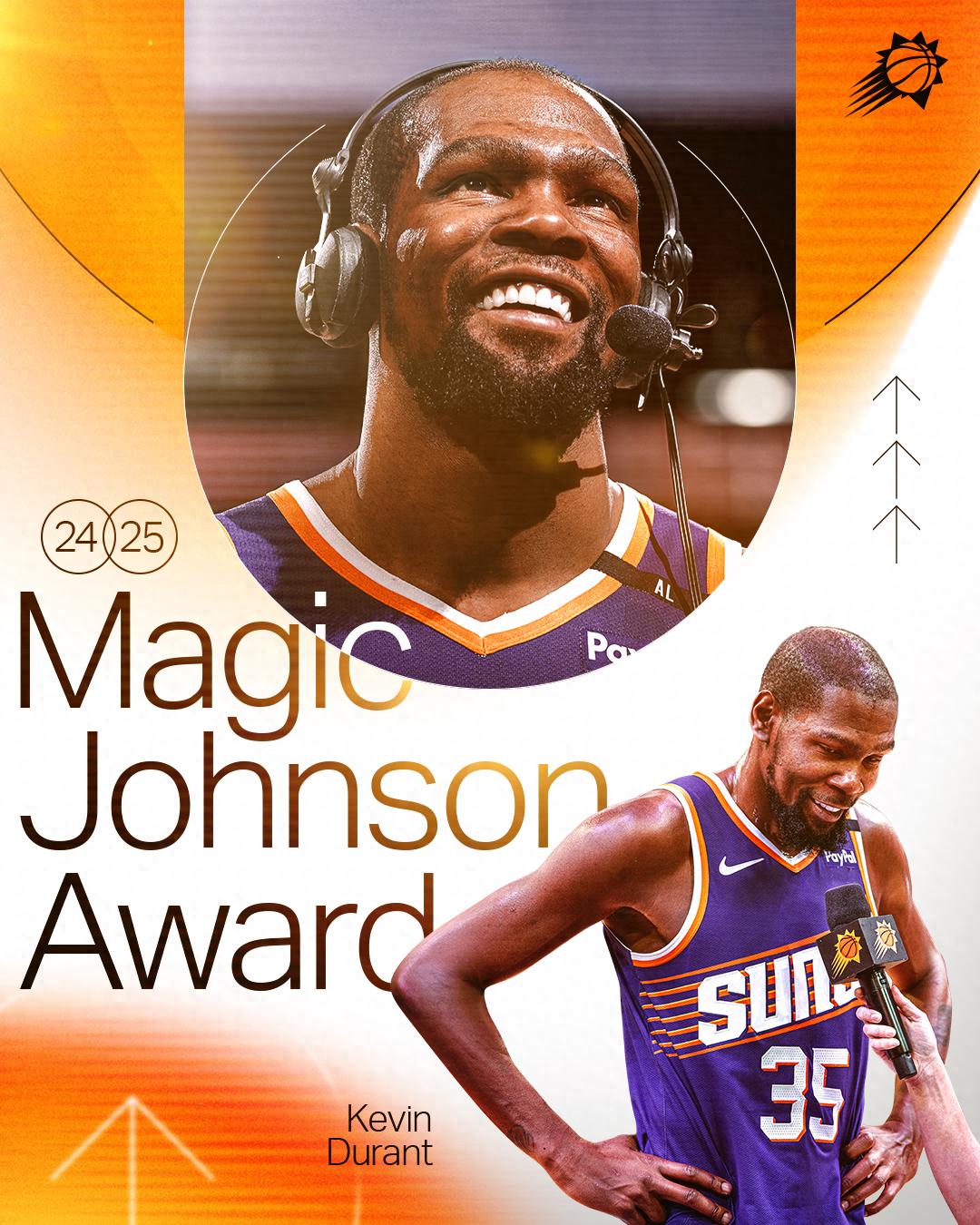 Congratulations! Durant won the "Magic" Johnson Award for the second time alongside Curry, Lillah and Battier