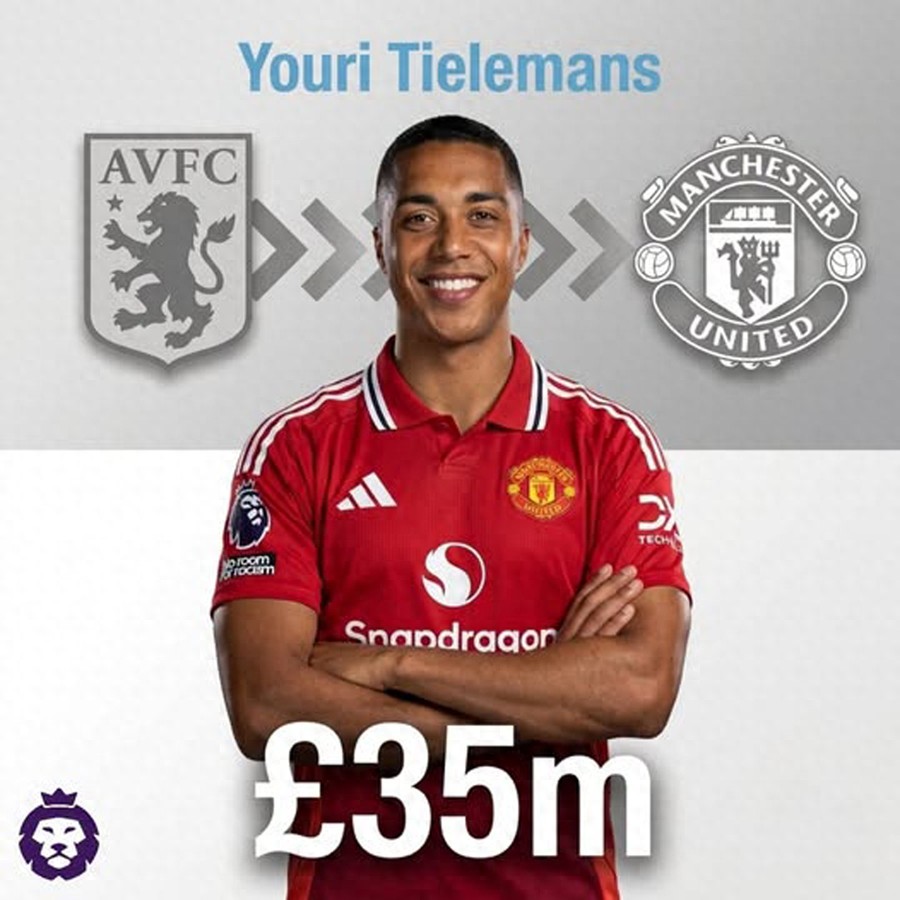 Manchester United has secured a £41 million deal for Youri Tielemans, with a medical scheduled for Tuesday. Reports indicate his weekly wage will be £200,000, and details of the swift transfer have emerged.
