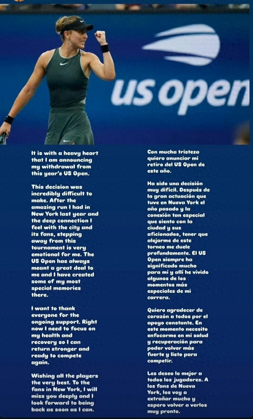 Badosa announces withdrawal from the 2025 US Open, losing significant points in the North American season.