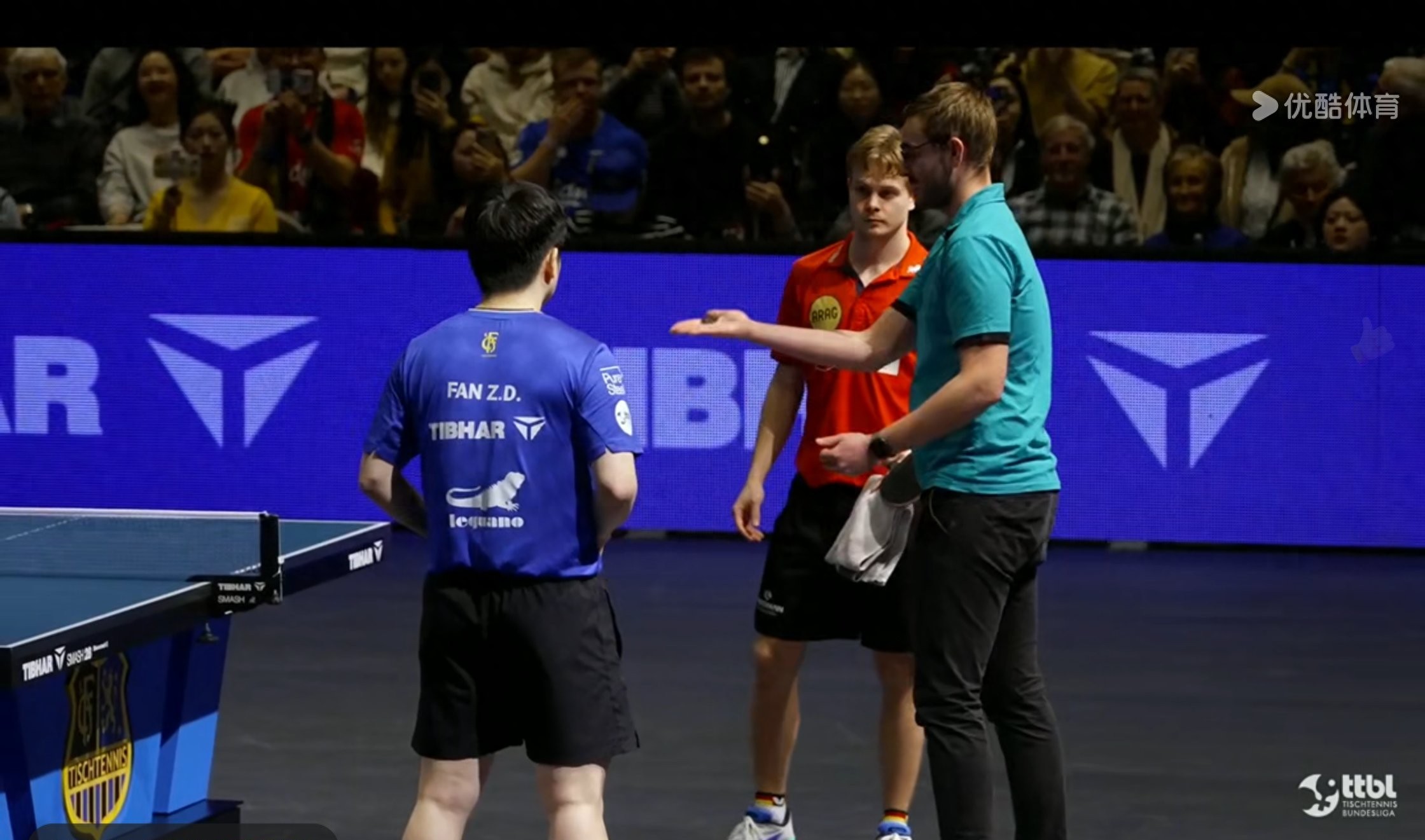 Live coverage of the 11th round of the Table Tennis Bundesliga: Saarbrücken vs Düsseldorf, with Fan Zhendong playing two matches.
