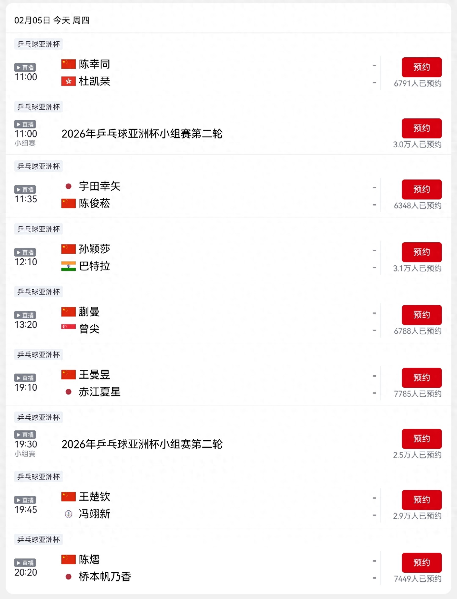CCTV-5+ today (2.5) live broadcast plan for the Table Tennis Asian Cup featuring Sun Yingsha, Wang Manyu, and Wang Chuqin