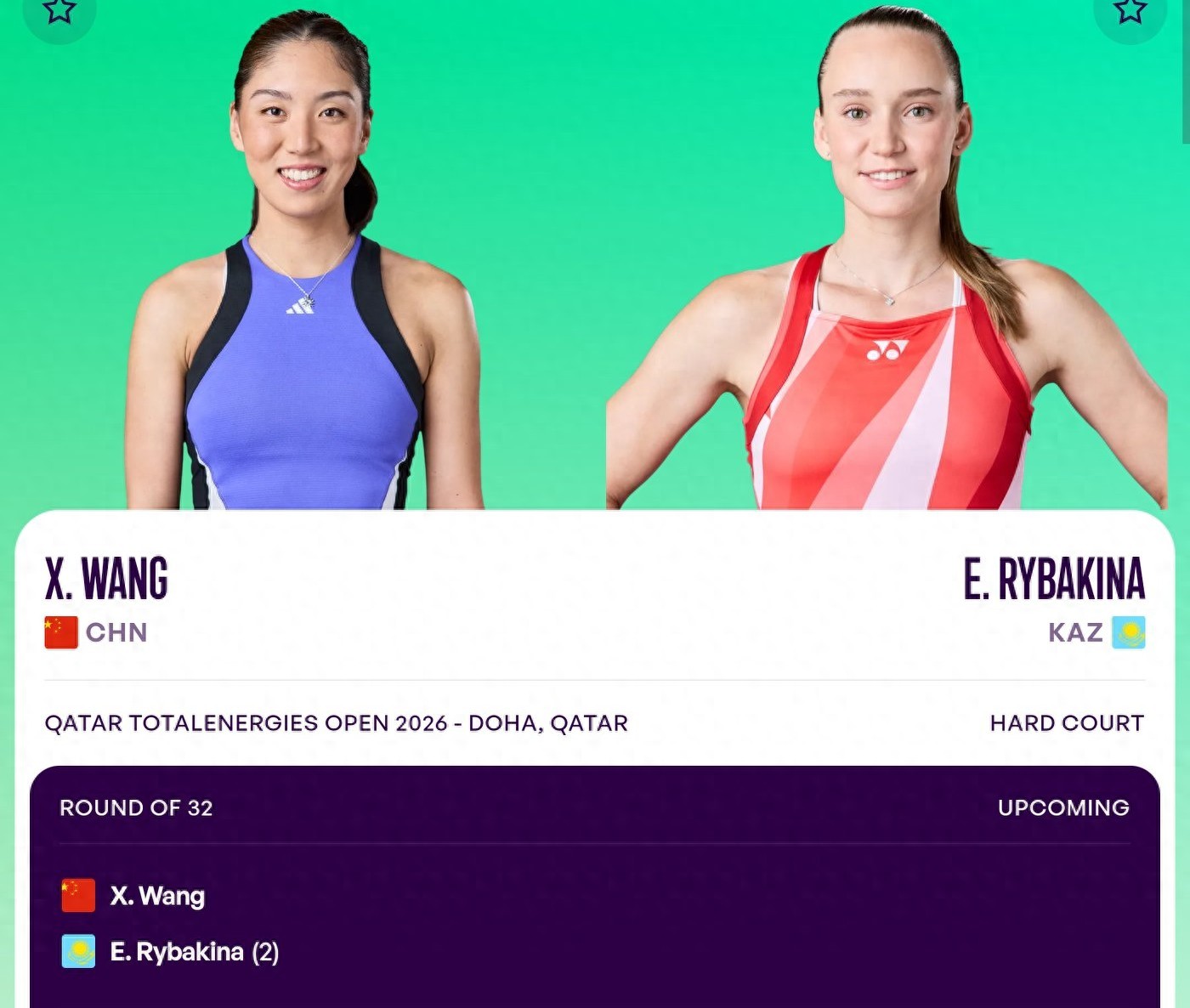 Tennis WTA1000 Doha event schedule today (2.10): Wang Xinyu vs. Rybakina, live on Migu + Youku.
