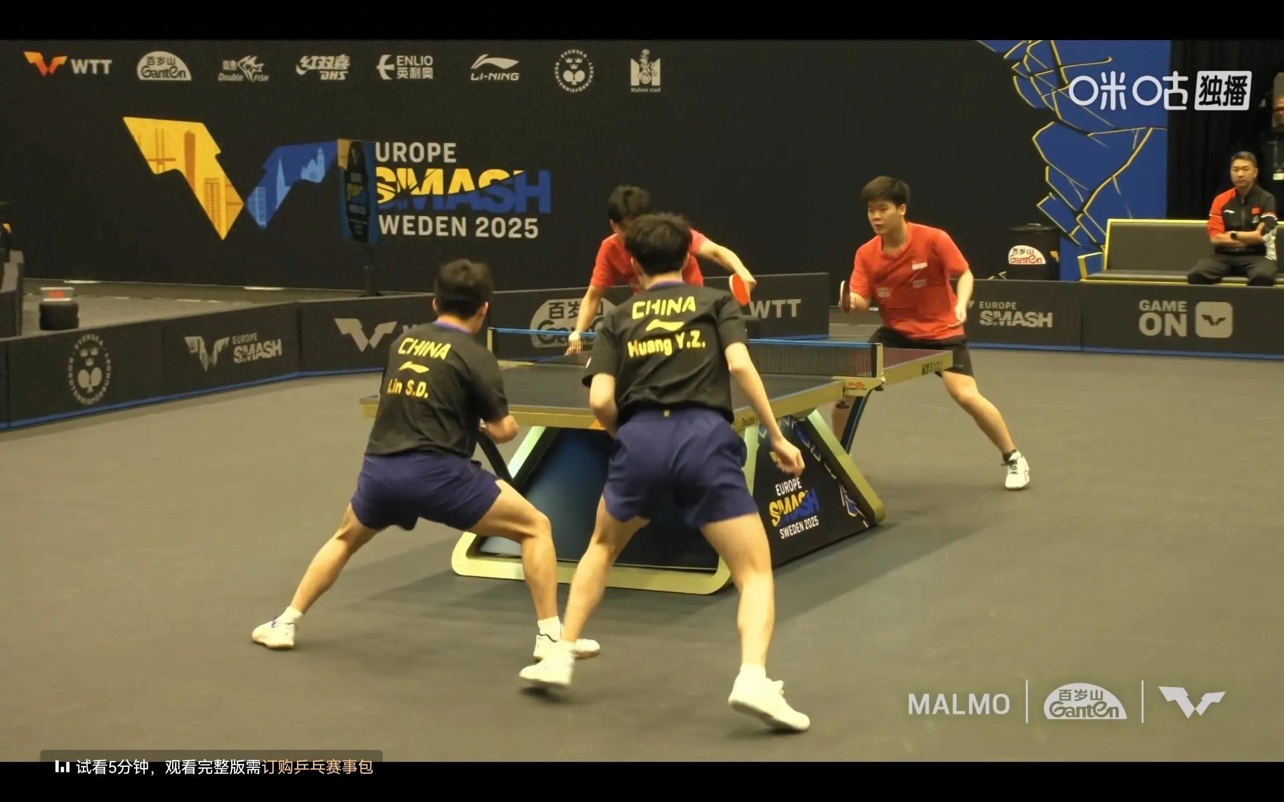 Live streaming the WTT Europe Grand Slam semifinals in table tennis: Lin Shidong VS Huang Youzheng VS Guo Yong / Feng Yaoen.
