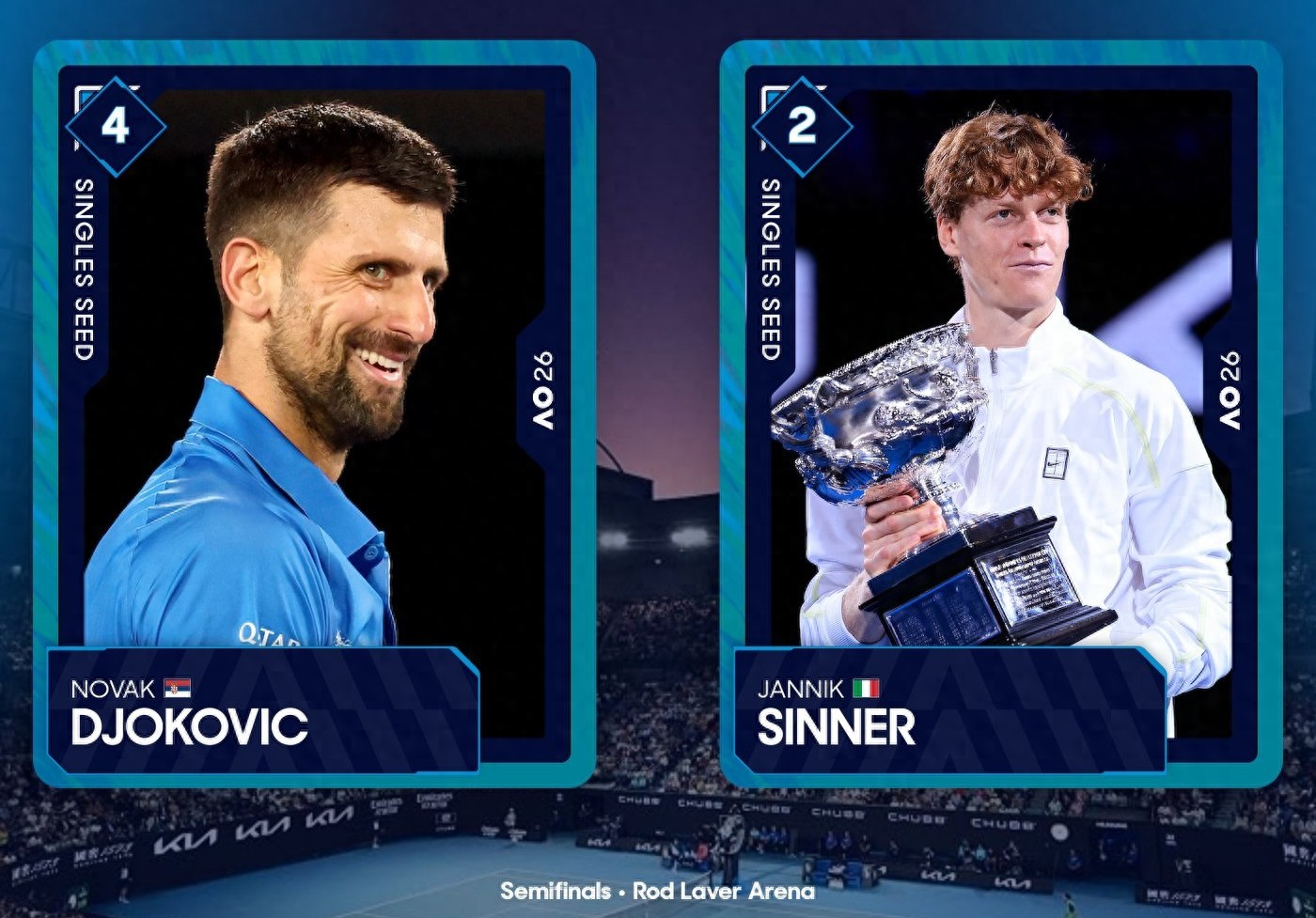 Today at the Australian Open (1.30), men's singles semifinal: Sinner vs. Djokovic, live on CCTV-5+.