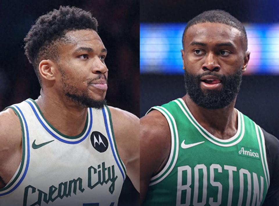 Are Giannis Antetokounmpo and Jaylen Brown involved in a three-team trade? The Bucks superstar is eyeing the Celtics and Heat, while teams like the Rockets are interested in Brown.
