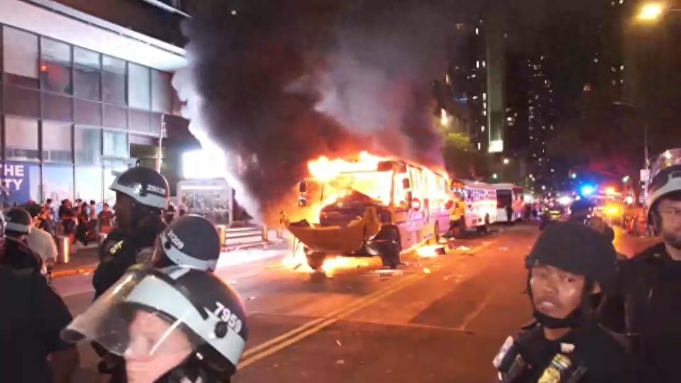 Violent incidents erupt amid New York's championship celebration: a school bus set on fire and a 17-year-old shot