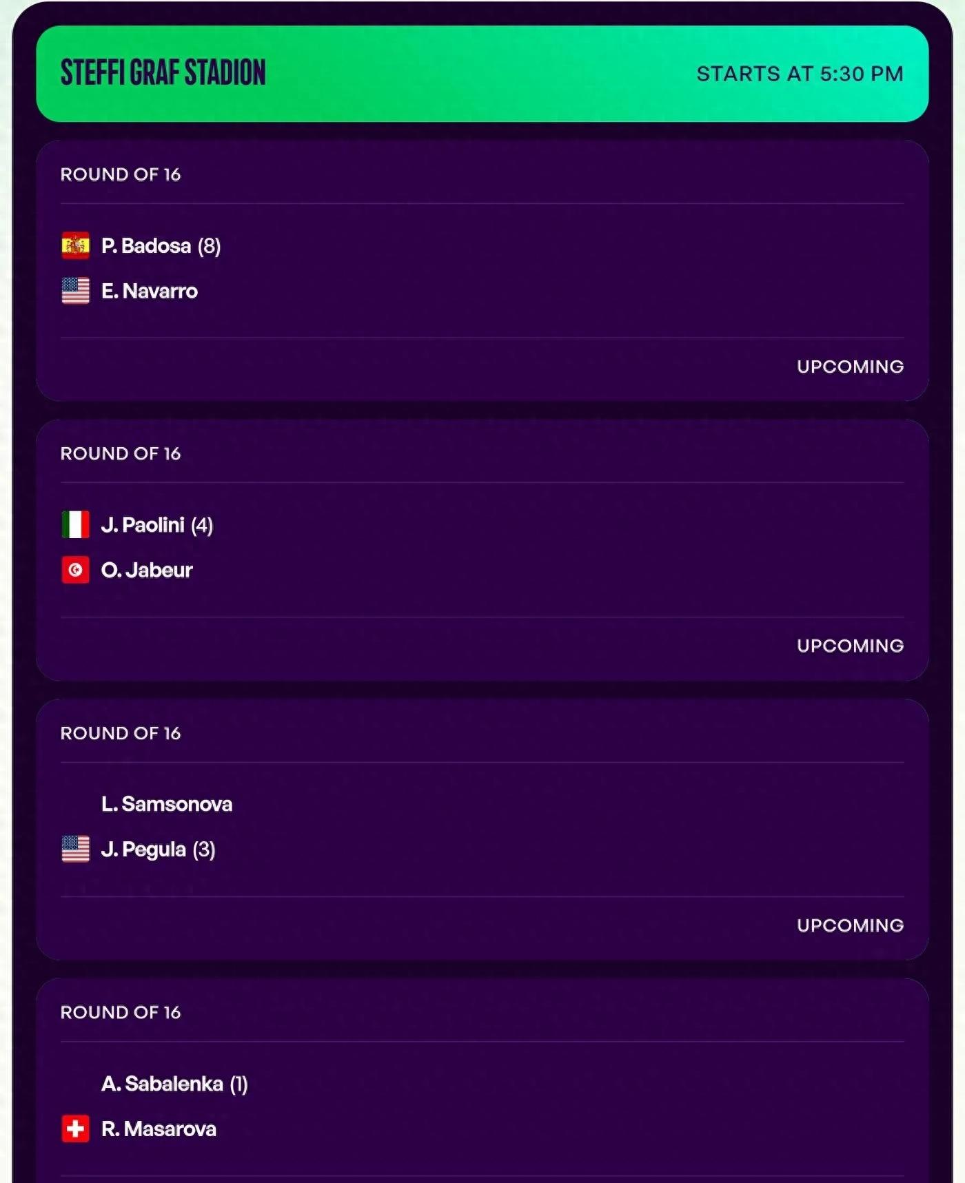 WTA Berlin 6.18 schedule today, Navarro, Paulini, Sabalenka, Pegula played, Wenwen withdrew