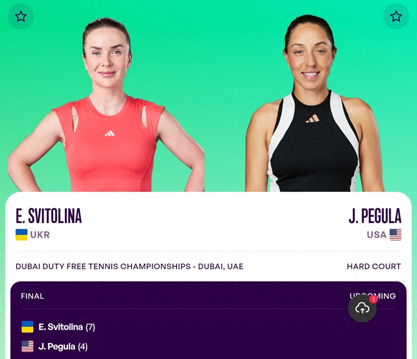 The WTA1000 Dubai tournament final is today (2.21): Pegula vs. Svitolina, live on Migu and Youku.