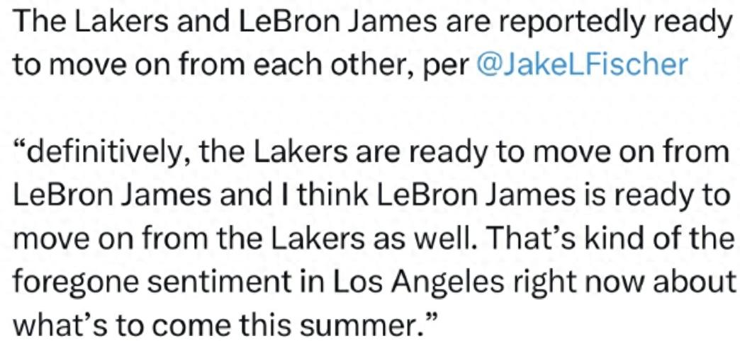 An NBA reporter revealed that the Lakers are set to part ways with LeBron James, and James himself is ready for this change.