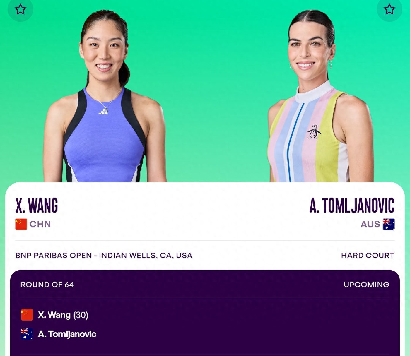 Tennis WTA 1000 Indian Wells tournament schedule for tomorrow (March 7), featuring Wang Xinyu and Zhang Shuai, live on Youku.
