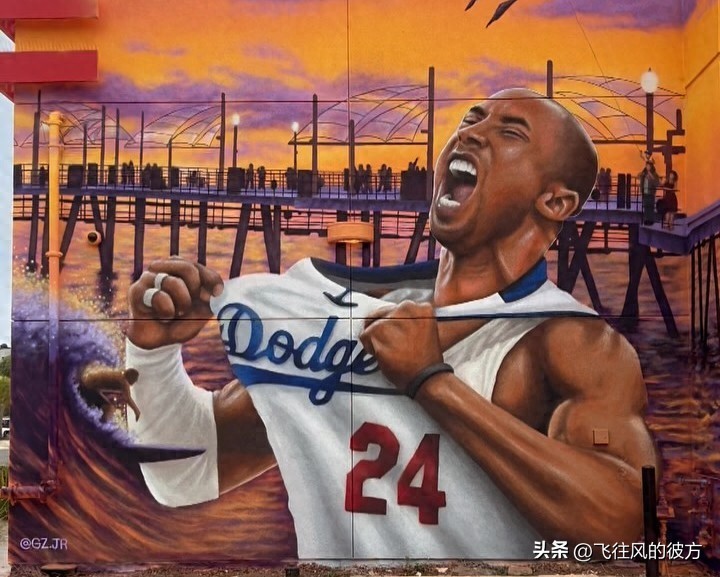 Kobe Bryant&#39;s iconic photo has been transformed into a Dodgers-themed mural.