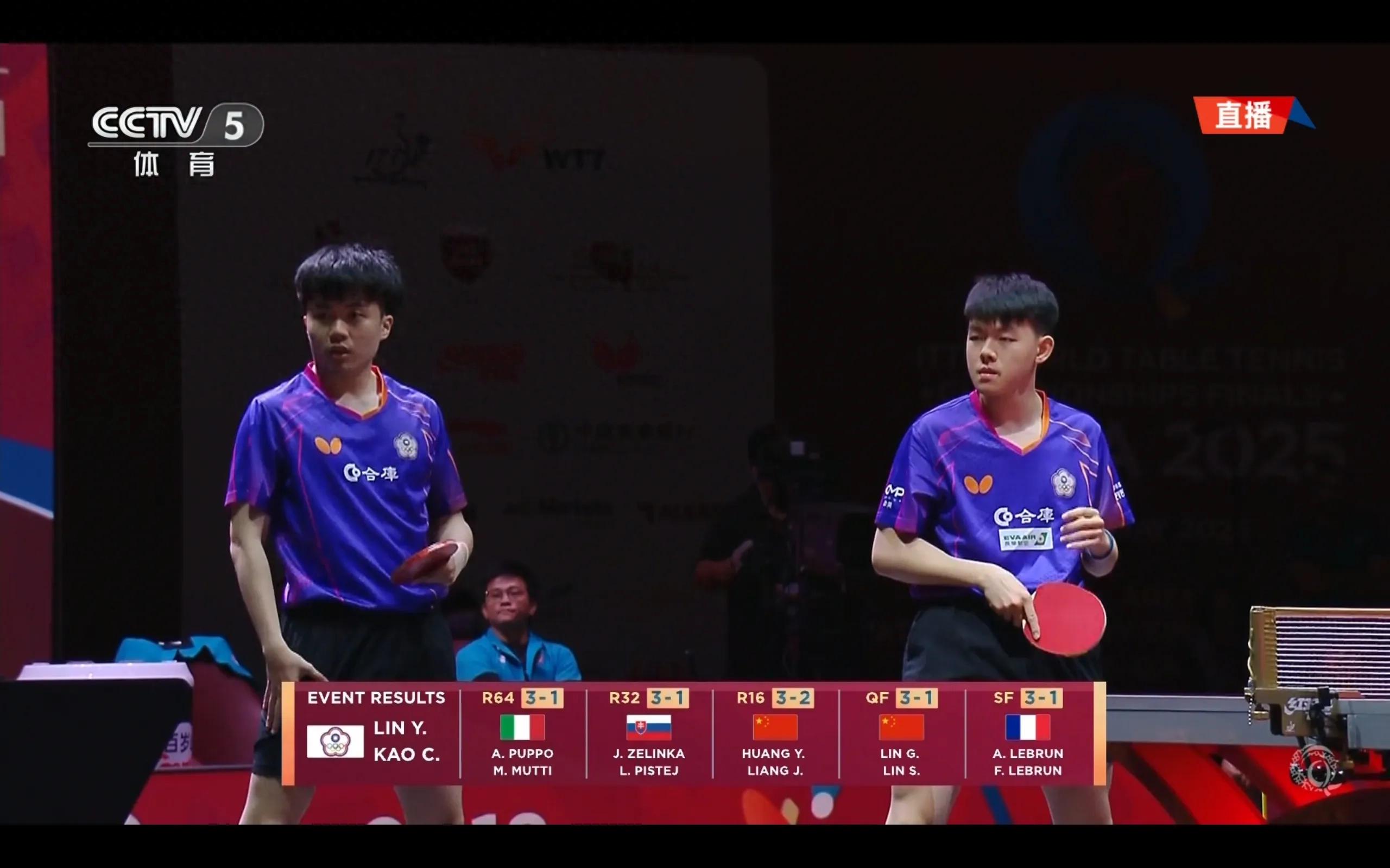The men's doubles final of the Doha World Table Tennis Championships is being broadcast live Lin Yunru/Gao Chengrui VS Hayasuke Togami/Daito Shinzuka
