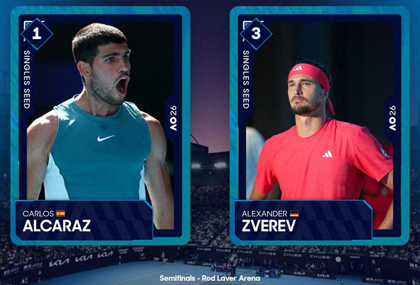 Today at the Australian Open (1.30), the men's singles semifinal between Alcaraz and Zverev will be broadcast live on CCTV-5.