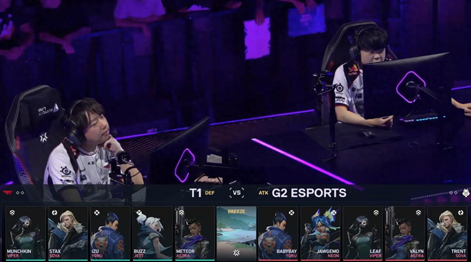 VCT Masters: From a two-point halftime deficit to an overtime comeback, G2 eliminates T1 2-0 to advance to the quarterfinals.