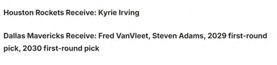 Wow! A proposal for the Rockets to trade 4 players for 1! Trade Kyrie Irving as fast as possible.