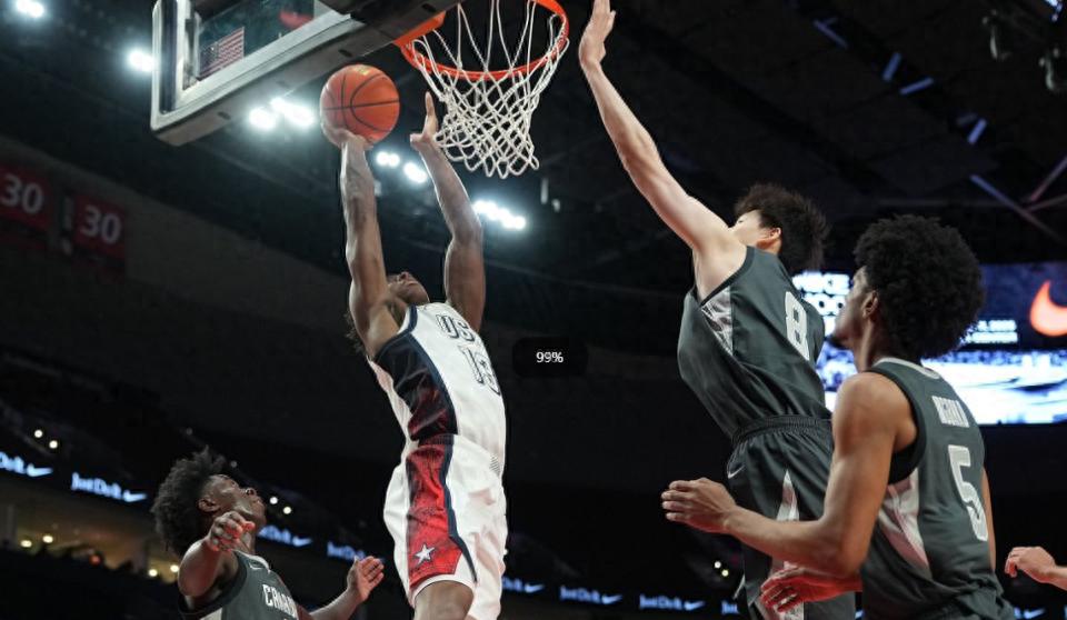 Zero shots! Huan Sinan scores 0 points with 2 rebounds and 1 steal in under 11 minutes, World Team loses in overtime to USA Team.