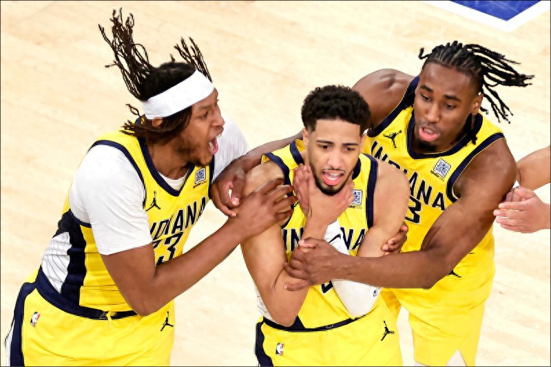 The Pacers staged a comeback win with only a 0.103% chance of winning, and Haliburton "choked" to celebrate