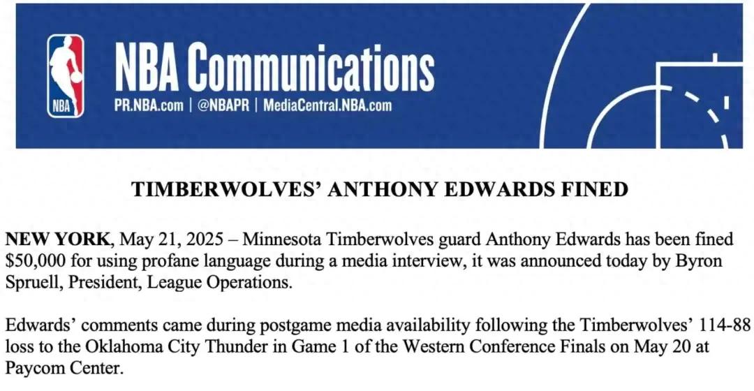 Announced! NBA punishes Edwards! This is the league's number one big brother