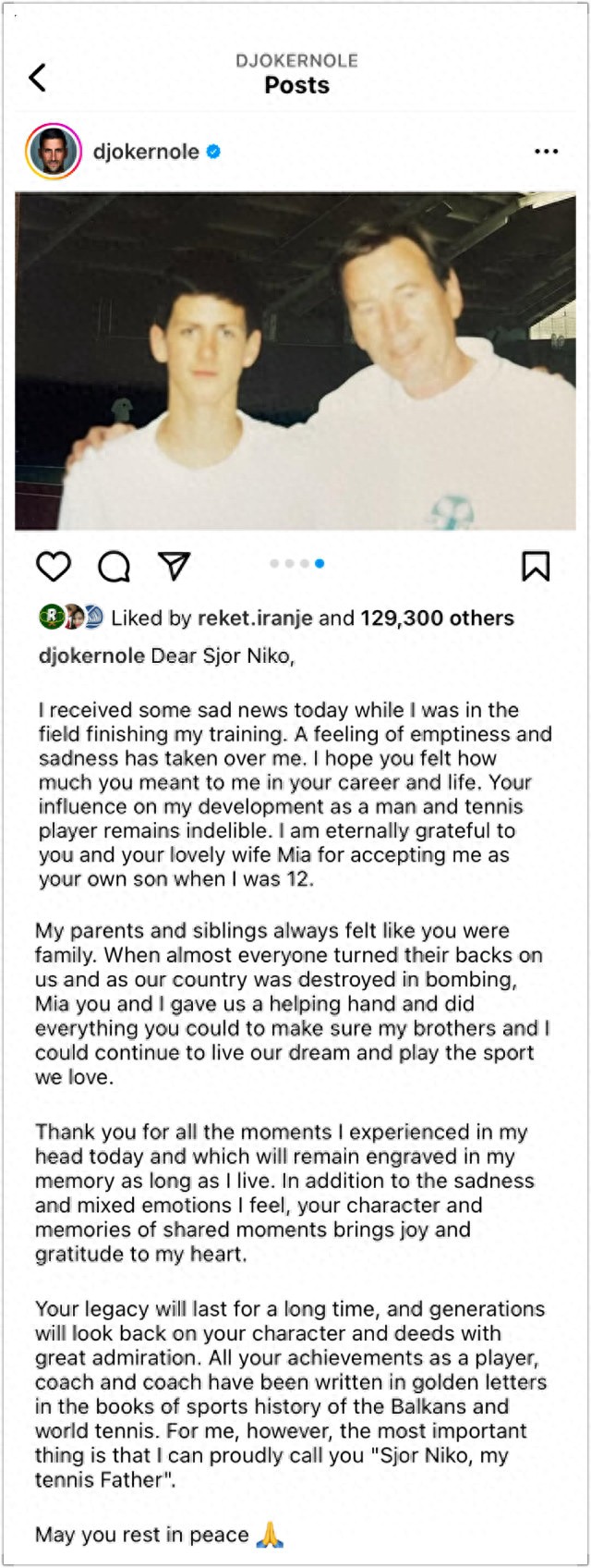 Novak Djokovic mourns his “tennis father” with deep affection