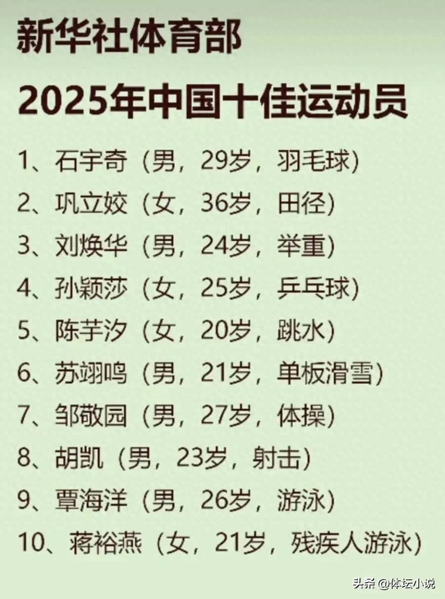 Xinhua News Agency Reviews China's Top 10 Athletes of 2025: Sun Yingsha and Chen Yuxi Selected, Fan Zhendong and Quan Hongchan Missing