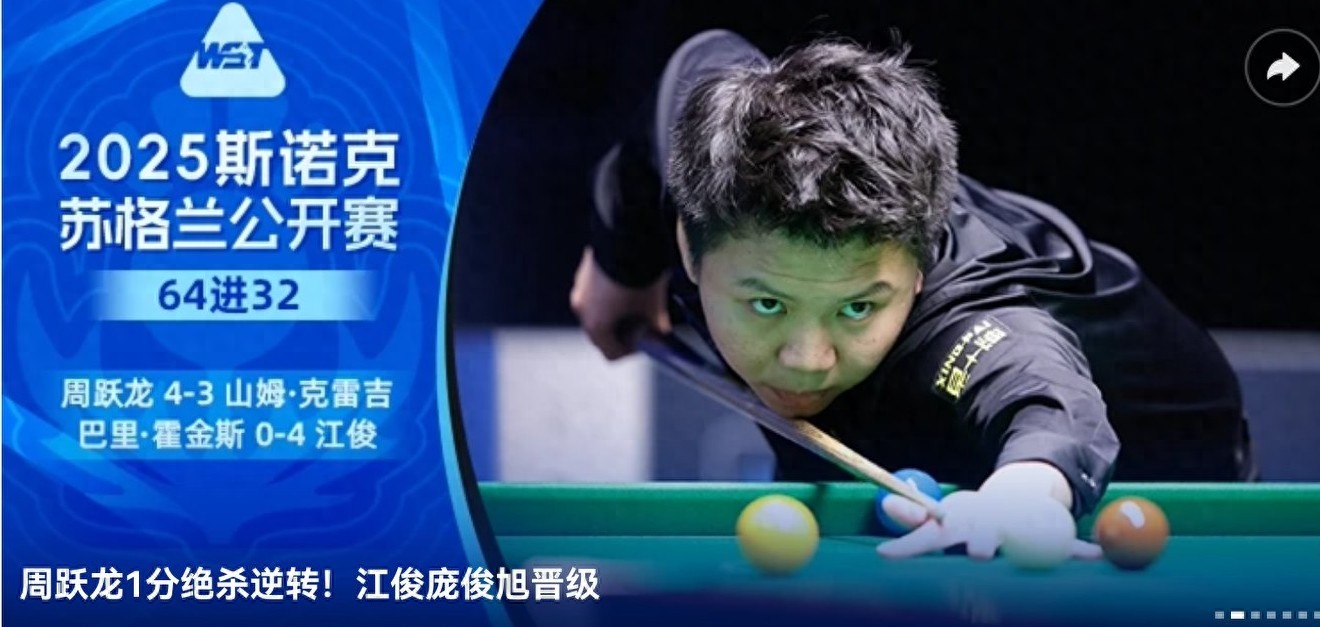 Latest update on the Snooker Scottish Open: National players have 5 wins and 1 loss; Xiao Guodong, Zhou Yuelong, and others advance to the last 32.