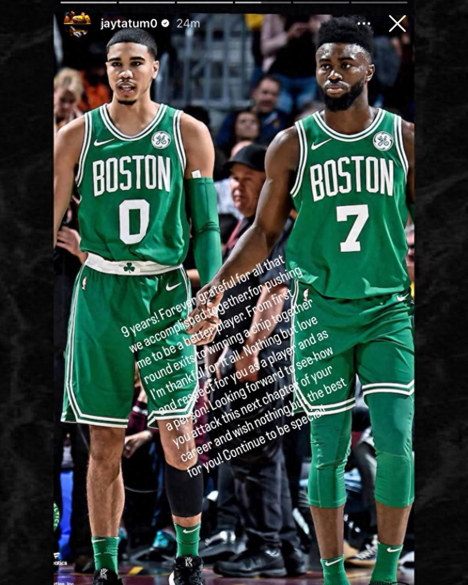 Tatum posted a tribute to Brown! I only have appreciation and respect for you, thank you for pushing me to become a better player