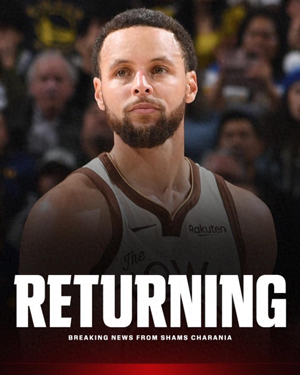 Finally back! Curry will return to play against the Rockets next Monday, having missed 27 consecutive games due to a knee injury.