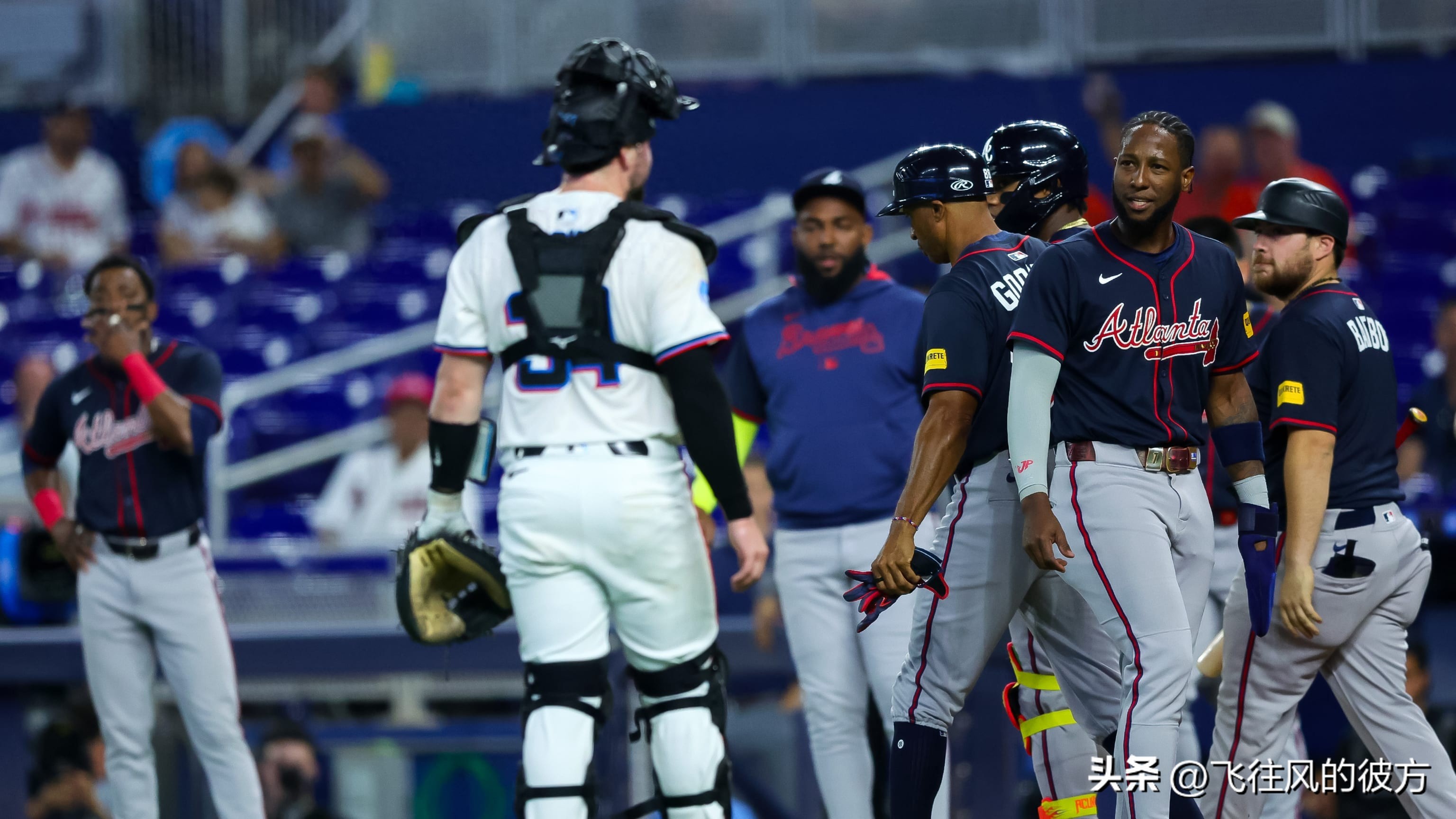 Ronald Acuña Jr. hit by Miami Marlins pitch for the ninth time in his career, causing benches to clear