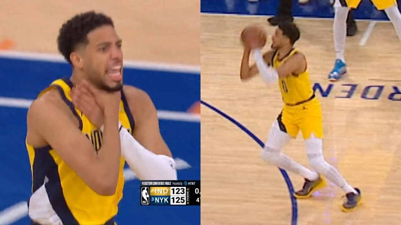 Halliburton celebrates with the classic move of "locking the throat", paying tribute to the legendary scorer Miller in team history