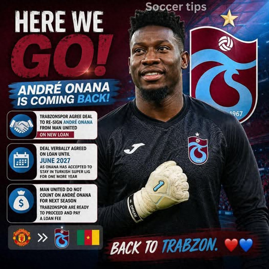 Manchester United’s second summer clear-out: Onana confirmed to return on loan to the Turkish Super Lig, earning around £10 million in loan fee and wages saved.