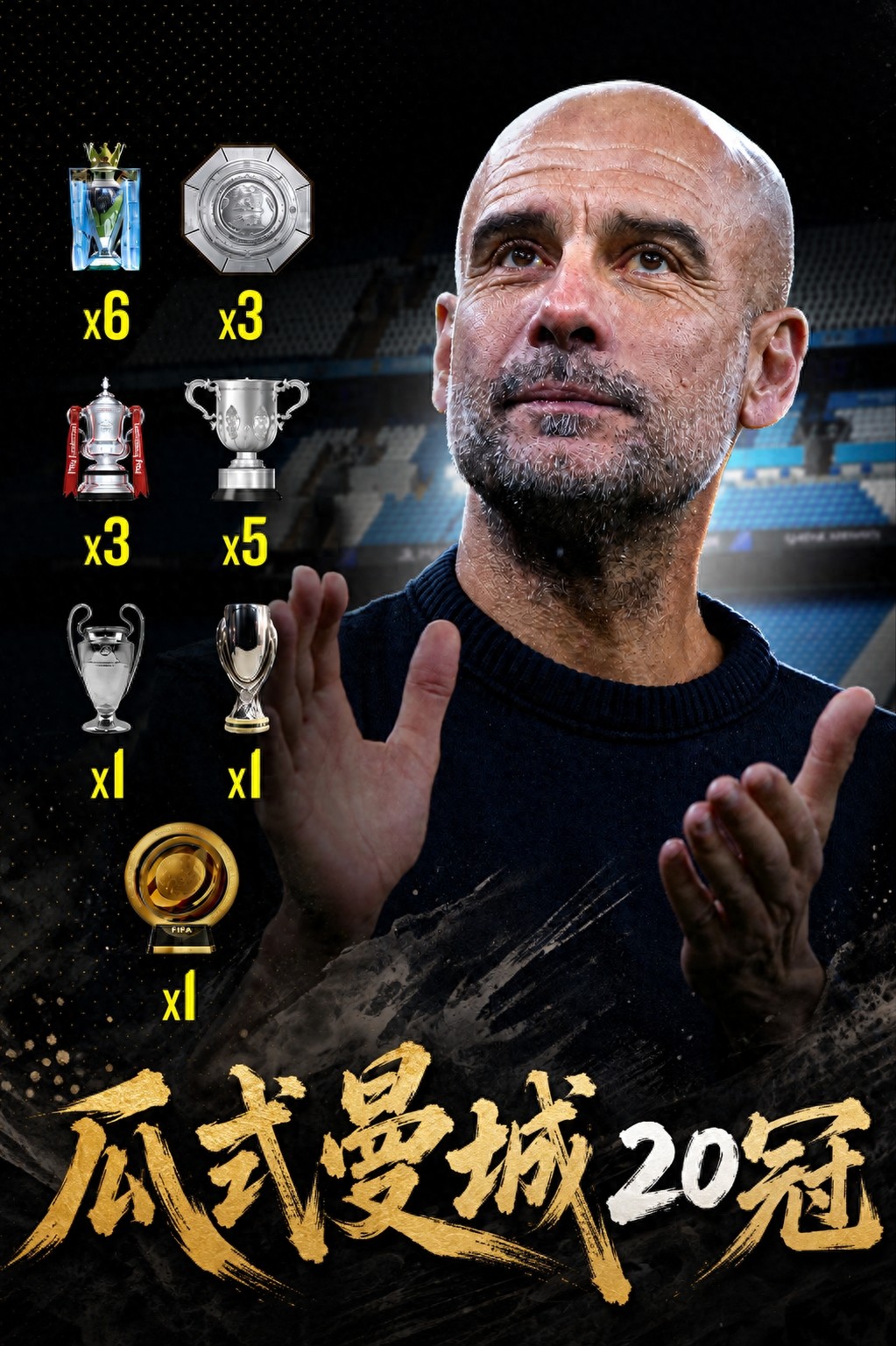 Using numbers to prove Guardiola's greatness: Manchester City won 18 titles in their first 136 years, and 20 titles in the last 10 years.