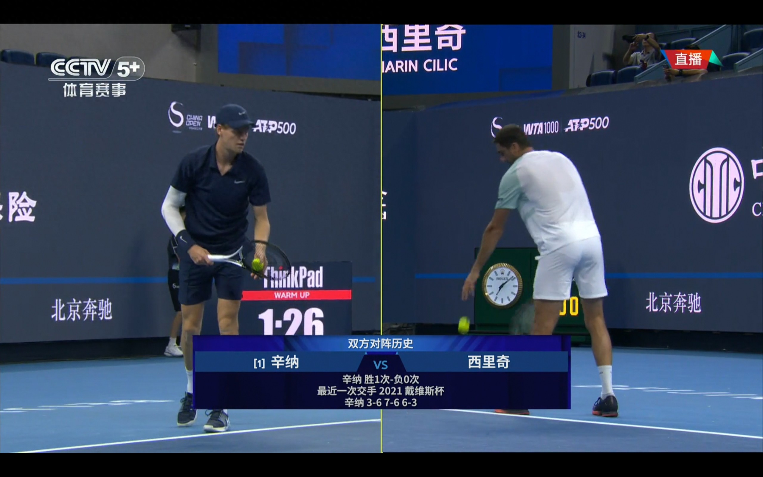 The first round of the men&#39;s singles at the China Open is currently live, featuring Sinner versus Cilic.