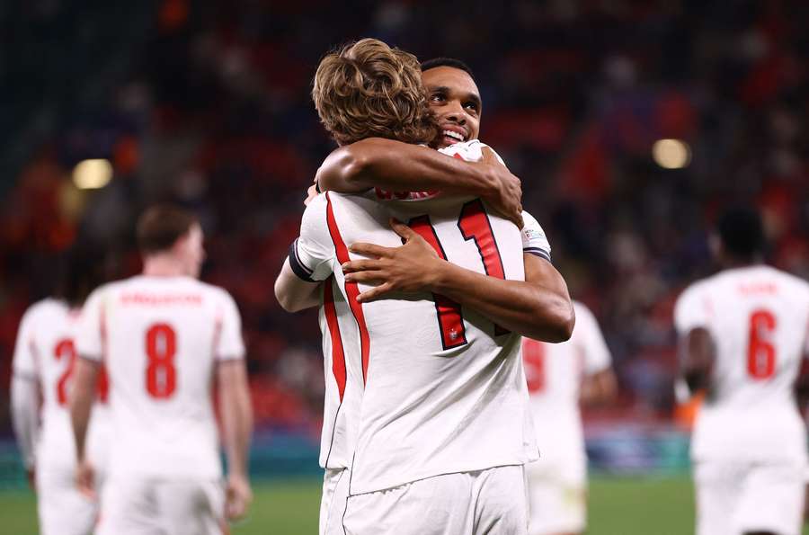 Trent Alexander-Arnold and Anthony Gordon celebrate Trent Alexander-Arnold and Anthony Gordon celebrate
