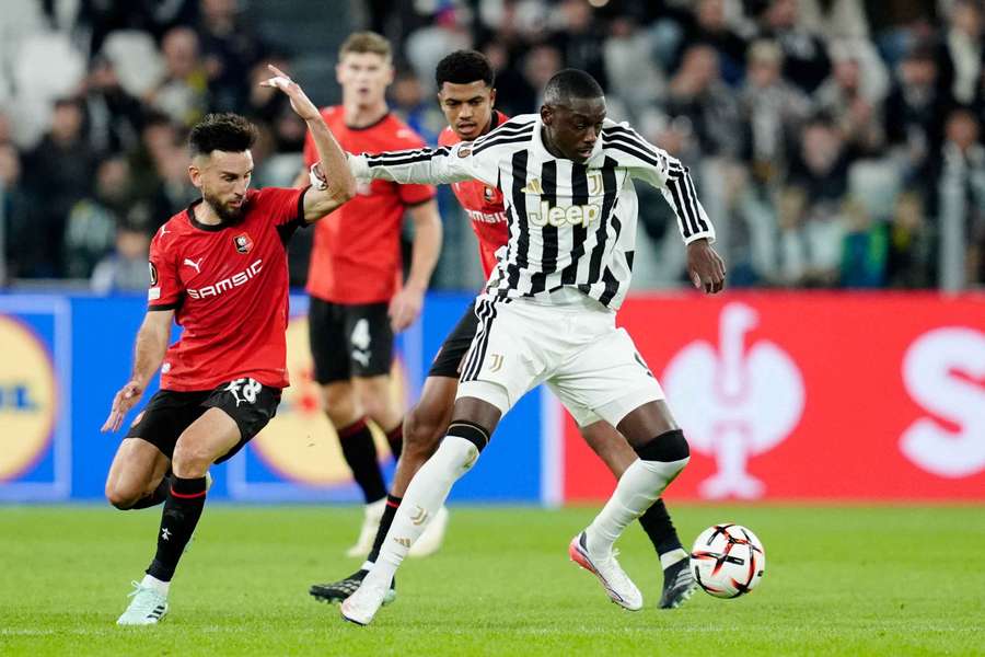 Randal Kolo Muani, right, battles with Rennes' Adrien Thomasson Randal Kolo Muani, right, battles with Rennes' Adrien Thomasson