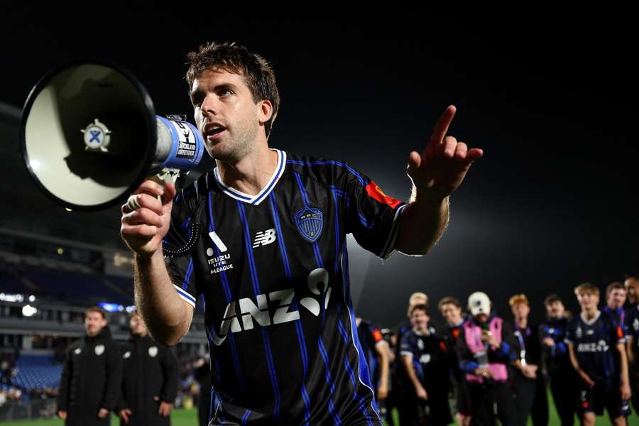 Guillermo May leads the post-game chants after Auckland FC eliminate Melbourne City from last season's A-League finals. Guillermo May leads the post-game chants after Auckland FC eliminate Melbourne City from last season's A-League finals.