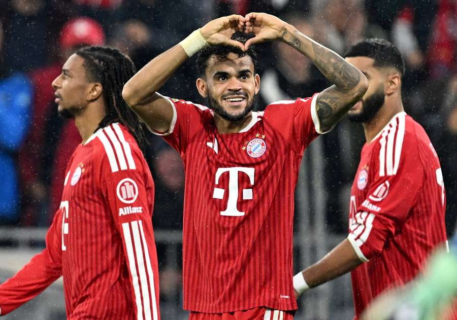 Luis Diaz celebrates a goal for Bayern