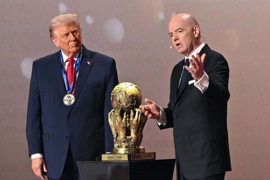 FIFA President Gianni Infantino (R) present the FIFA Peace Prize to US President Donald Trump FIFA President Gianni Infantino (R) present the FIFA Peace Prize to US President Donald Trump