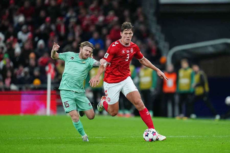 Jannik Vestergaard in action against Belarus last year Jannik Vestergaard in action against Belarus last year