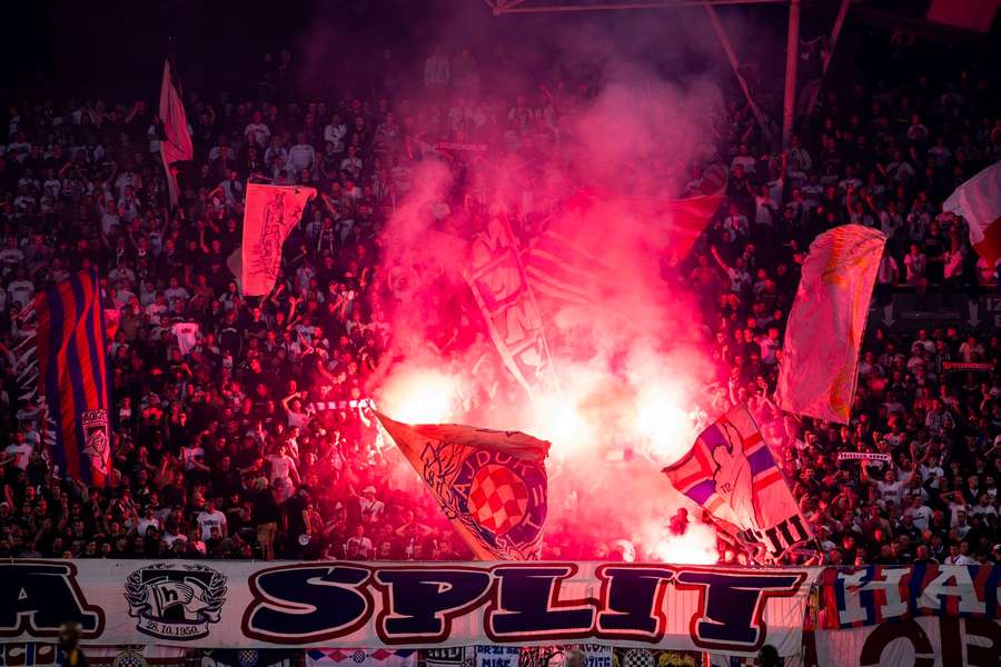 Hajduk Split fans during the match against Ajax Hajduk Split fans during the match against Ajax