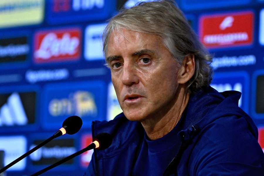 Italy head coach Roberto Mancini gives a press conference ahead of Italy's UEFA Nations League match against Belgium