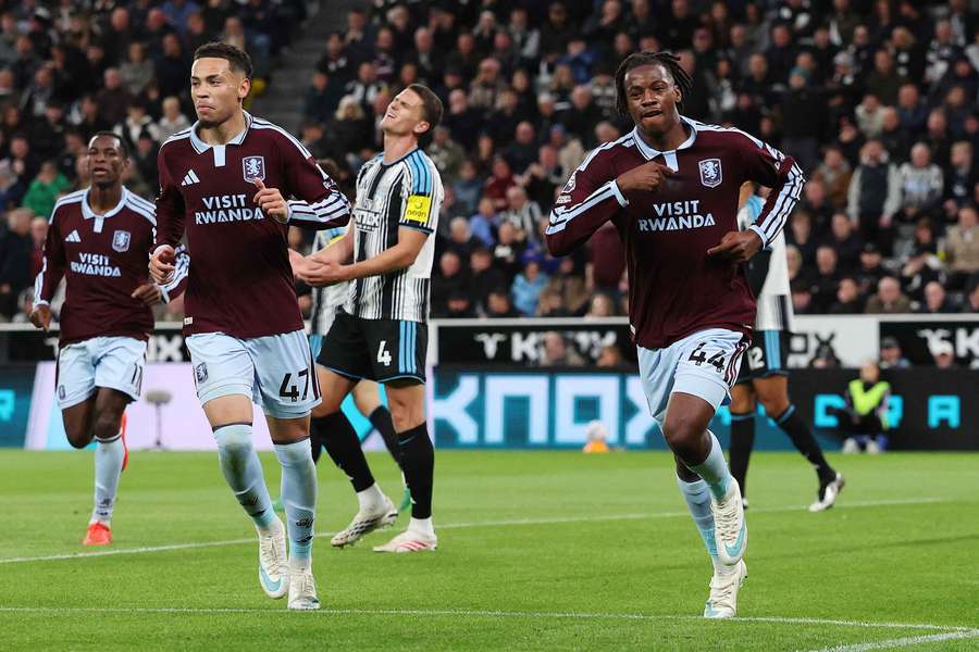 Aston Villa's Johan Manzambi celebrates scoring